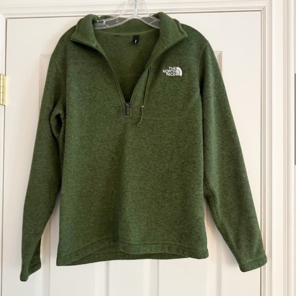 The North Face 1/4 Zip Mens Green Fleece Pullover Long Sleeve Shirt Top Small
